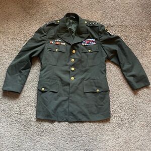 US Army Airborn Class A Uniform 44R Jacket Coat w/ Awards & Patch